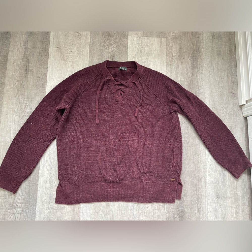 Roots Vintage Burgundy Lace-Up Sweater